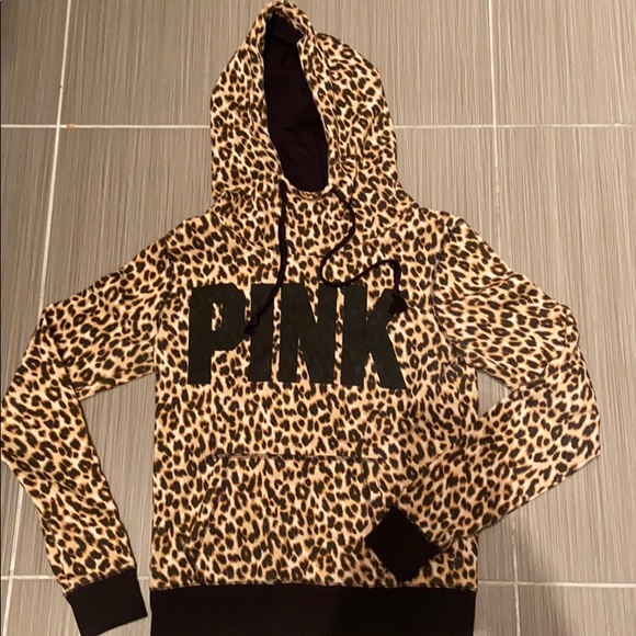 PINK Victoria's Secret Tops - PINK Rare Funnel Neck Leopard Cheetah Hoodie